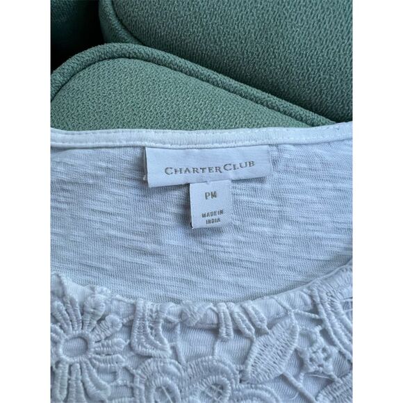 Charter Club Women's Petite Lace Embroidered T-Shirt White Size M - Picture 2 of 4